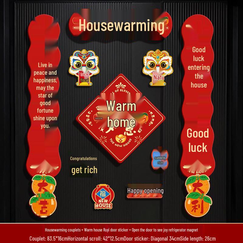 Housewarming Magnetic Door Stickers Set for New Home Ceremony Adhesive Couplets + Acrylic Tape