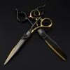 6.0 Inch Black And Gold Notched Handle, Hair Scissors, Hair Scissors, Flat Scissors, Bangs Scissors, Tooth Scissors