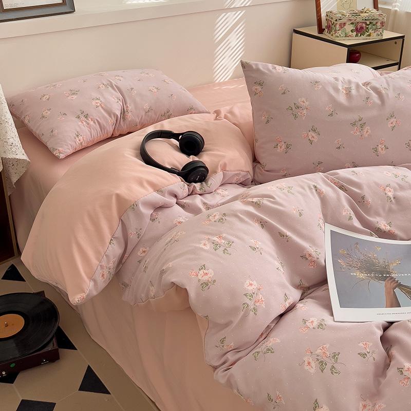 Ins Pink Flowers Bedding Set Flat Bed Sheet Duvet Cover Twin Full Queen Nordic Bed Linen Boy Girl Bedding Sets Floral Princess