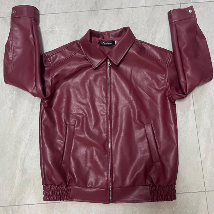 Women's Biker Leather Jacket, Faux Pu Motocross Jacket, Loose Fit Ribbed Hem and Cuffs, Zipper Closure, Casual Biker Style