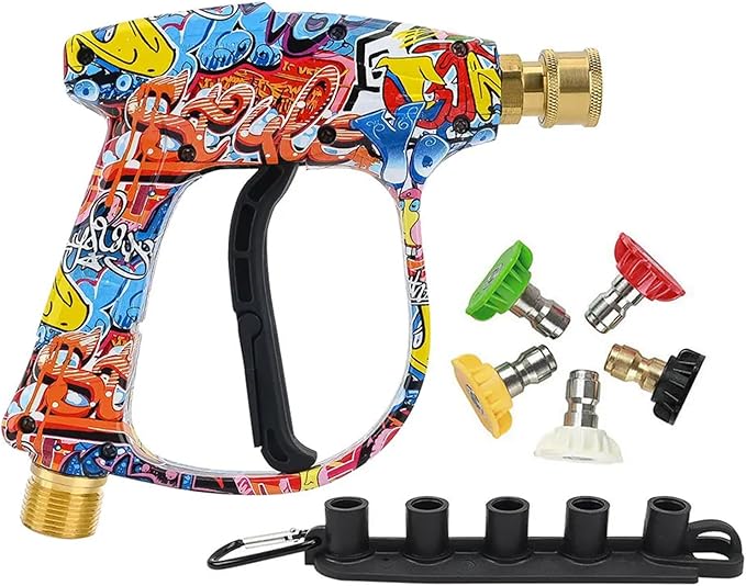 BEAR FORCE Pressure Washer Spray Gun Power Washer Short Gun with M22 Inlet-14mm & Foam Cannon Foam Gun with 5 Nozzles Tips #035