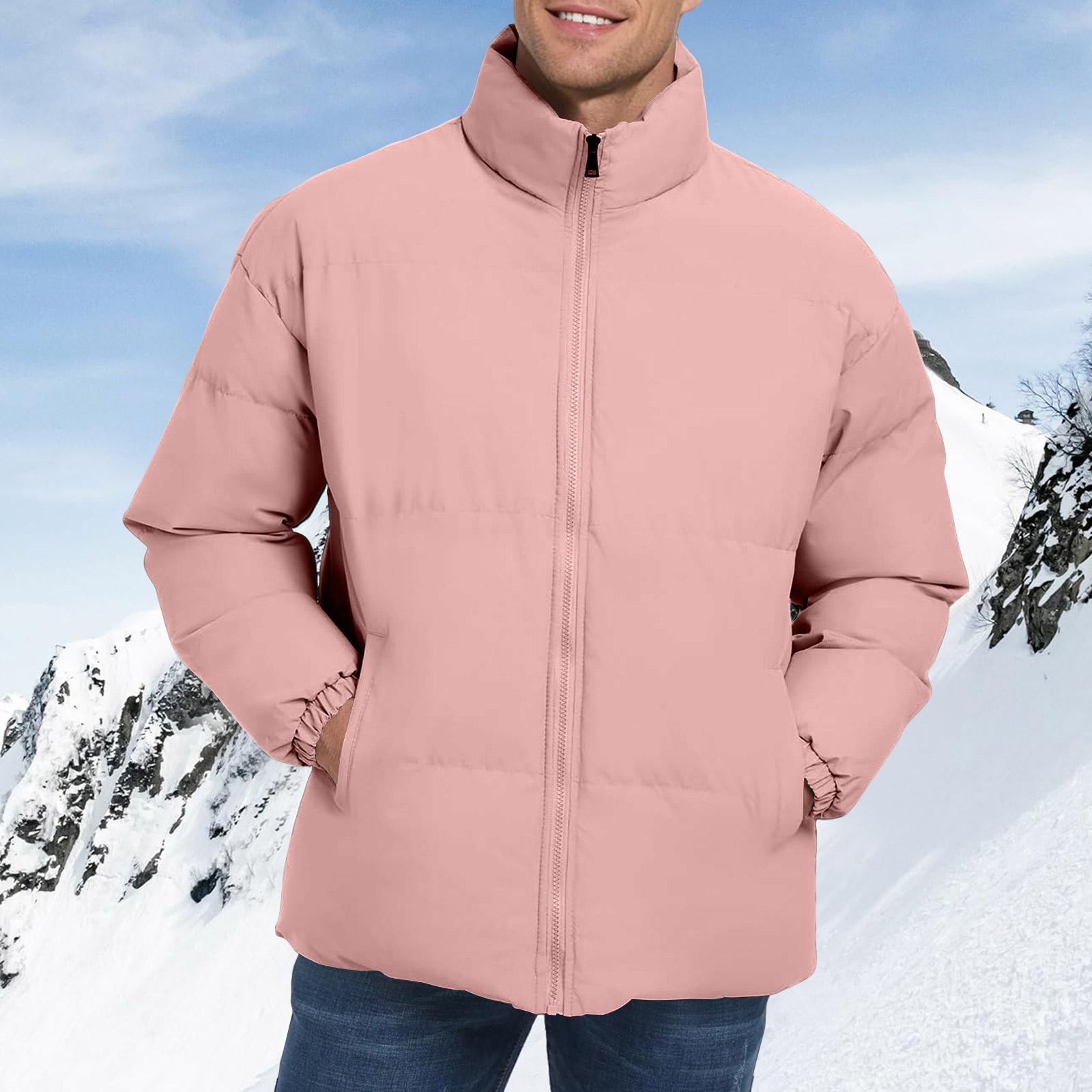 

Men s Solid Color Stand Collar Warm Coat Windproof And Waterproof Jacket XXL розовый