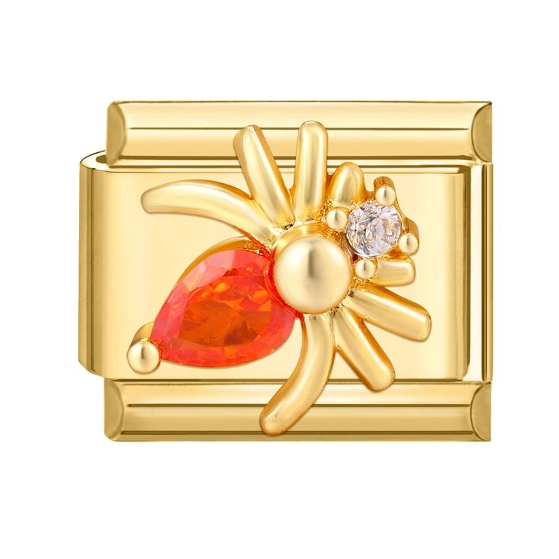 Vintage Zircon Cherry Heart Butterfly Star Bee Golden Italian Charm Links Fit 9mm Stainless Steel Bracelet Women DIY Making Gift