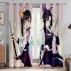 Hot-Blooded Anime Cartoon Style Print Print Window Curtains Black Silk Light Blocking Window Curtains Bedroom Space Living Space Study Kitchen