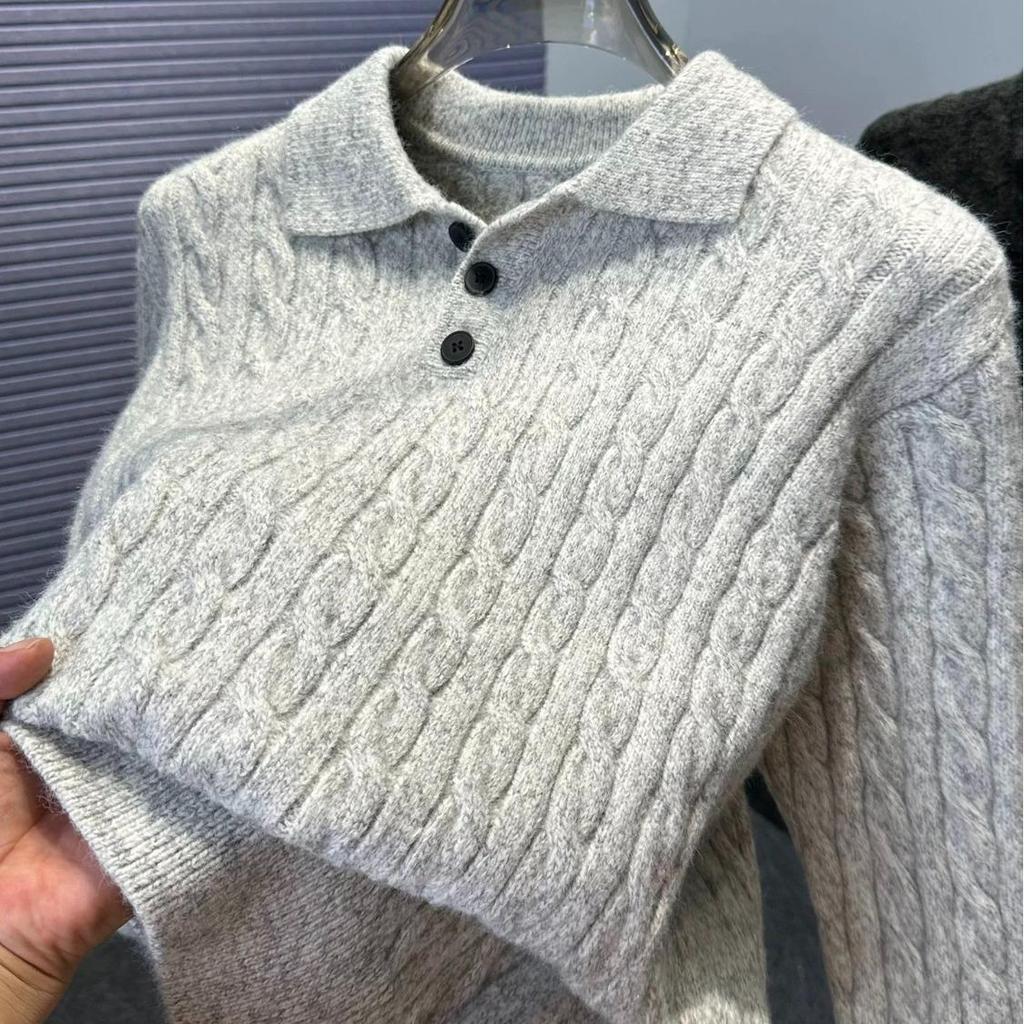 Men's Trendy Korean Cable Knit Collared Polo Sweater – Versatile Autumn/Winter Fashion