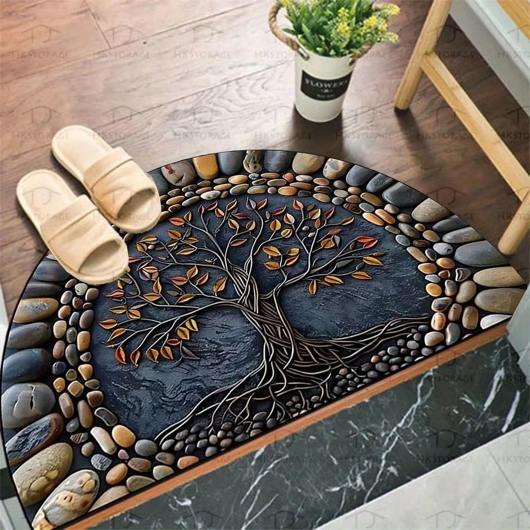 

American-Style Semi-Circular Ceramic Rug For Vintage Entrance Door Mat With Flat Printed Pattern - Home Decor Accessory 40X60CM (1.3X2FT