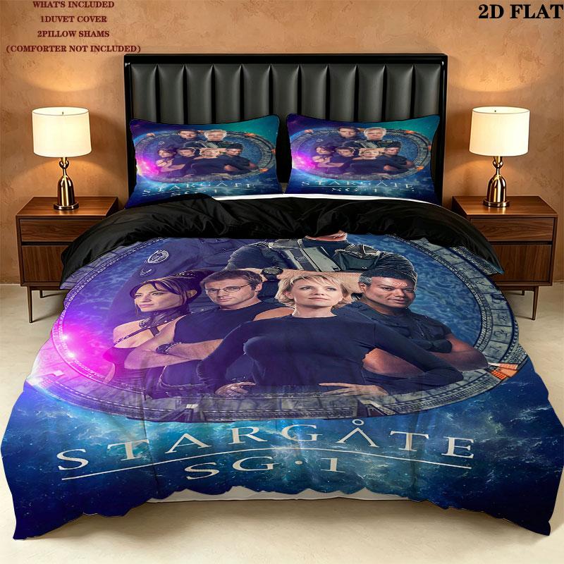 Stargate SG-1 Vzor Povlečení Sada Prošívaných Dek Quilt Cover Povlak na Polštář Domácí Dárek k Narozeninám(1 * povlak na peřinu + 2 * povlak na polštář, bez jádra)