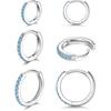 3 Pairs 925 Sterling Silver Small Hoop Earrings for Women Men | Cubic Zirconia, 14K White Gold Plated Huggie Hoop Earrings, Hypoallergenic