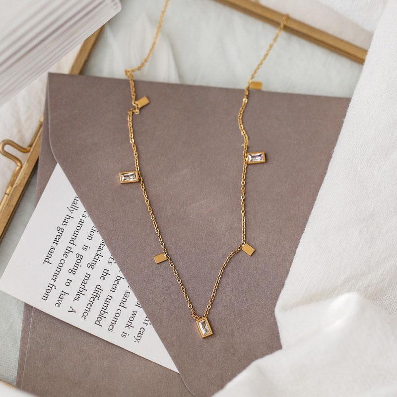 316L Stainless Steel 2024 New Fashion Upscale  zircon Geometry square Charms Chain Choker Necklaces Pendants For Women