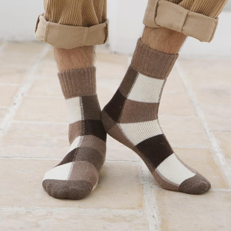 5/10 Pairs Autumn Winter Thickened Warm Fleece Socks Men's Colour Block Checkered Mid Calf Cotton Towel Socks Long Socks Comfortable