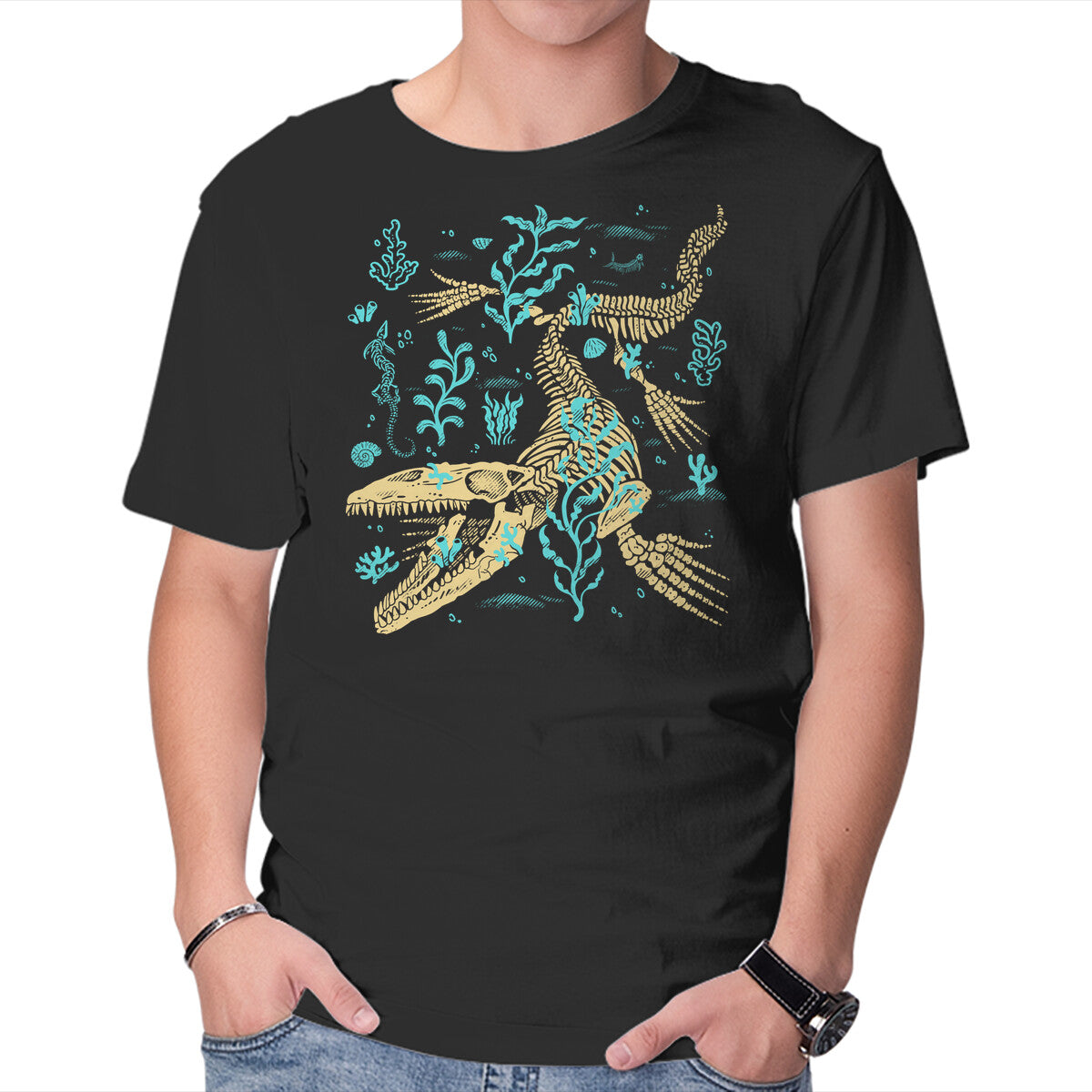 Unisex Crew Neck T-Shirt Mosasaurus Fossils Graphic Short Sleeve Casual Tee L