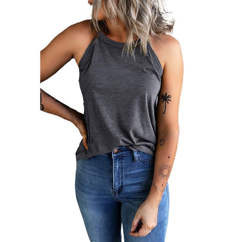 Women Halter Neck Sleeveless Tank Top Solid Color Casual Cami TopHalter Neck