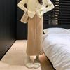 Women's High-Waist Fleece Knit Midi Skirt, Autumn/Winter 2025 Style: Thick, Loose, Drawstring, Straight Fit