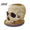 Skull Themed Art Halloween Retro Planter, Spooky Gothic Human Head Flower Pot, Indoor Potted Plant Pot Skeleton Candy Bowl Decoration for Tabletop