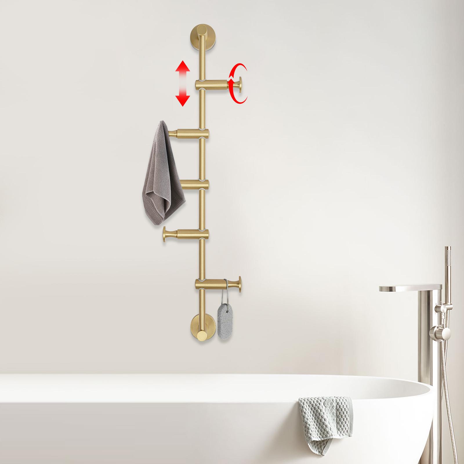 

5 Hook Solid Brass Coat Rack, 180° Rotatable Wall Mounted Hanger, Max Load 20kg, Space Saving Organizer, Adjustable Coat Hook