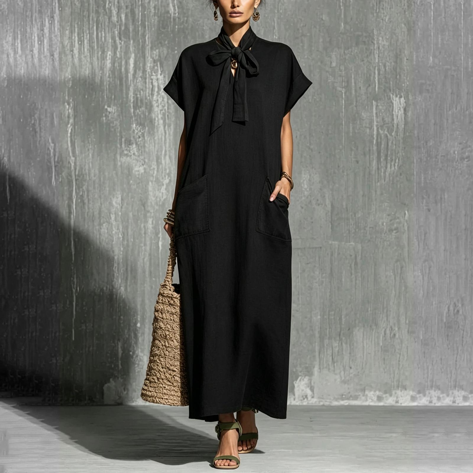 

Ladies Fashionable Casual V-neck Short Sleeved Loose Dress XL чорний