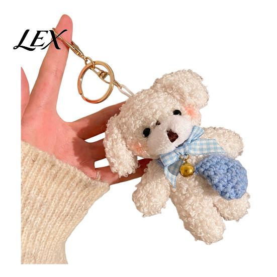 Party Favors for Kids Plush Bear Charm Keychain, Cute Puppy Bag with Durable Key Holder Girls Crocheted Accessories, Stuffed Animal Pendant