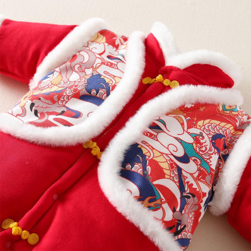 Free Hat: Thickened Baby New Year Outfit – Red Festive Baby Clothes for New Year, Full Moon, or First Birthday Plus Velvet