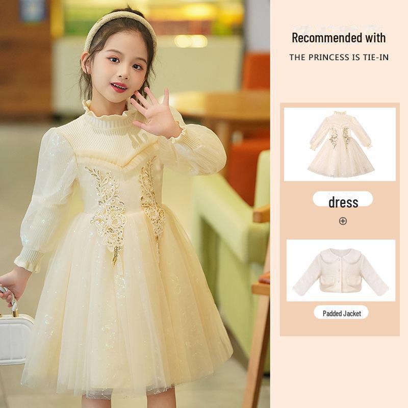 Toamna/Iarna 2024 Rochie Printesa de Lână pentru Fete cu mâneci lungi