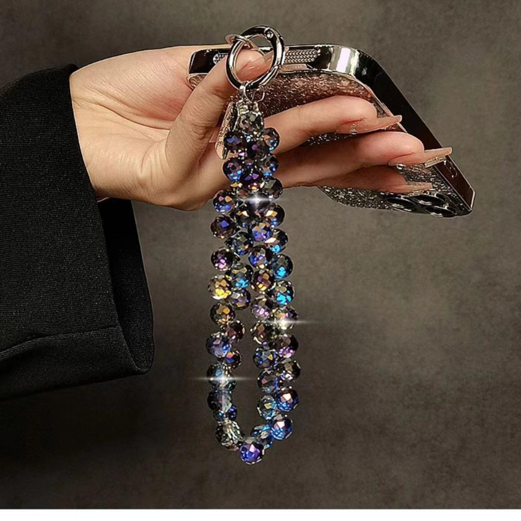 1pc Multicolor Crystal Beads Phone Wrist Strap Elegant Universal Smartphone Lanyard And Keychain Accessory Stylish Women'S Bag Pendant