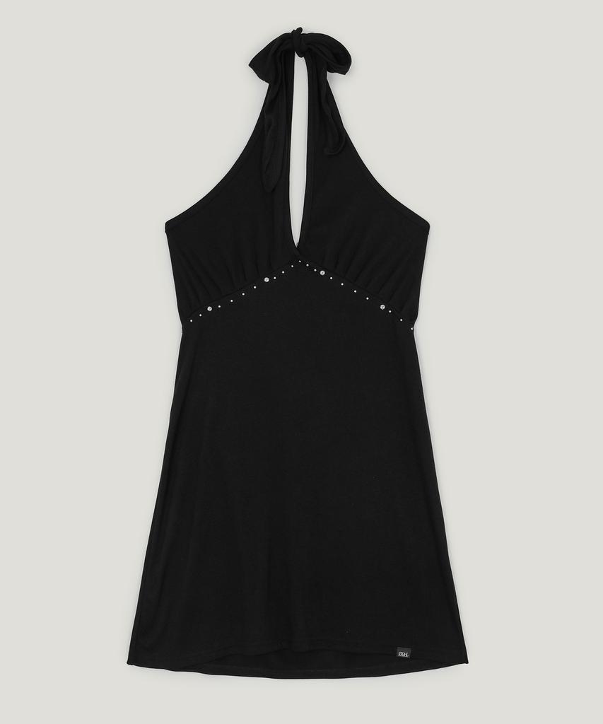 Geulouhaideu Koi Studded Halterneck Mini Dress_Black