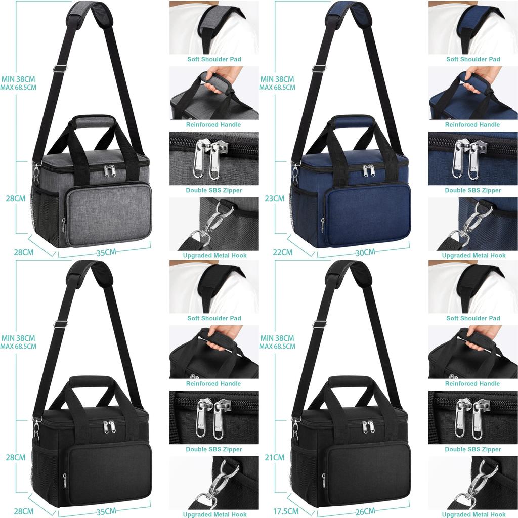 Large Capacity Insulated Lunch Bag With Shoulder Strap For Hiking And Daily Use