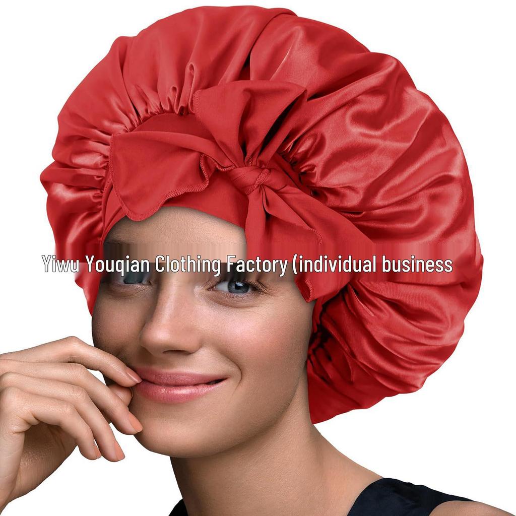 Cross-Border Women's Satin Silk Bow Sleep Cap - Extra Large for Hair Care