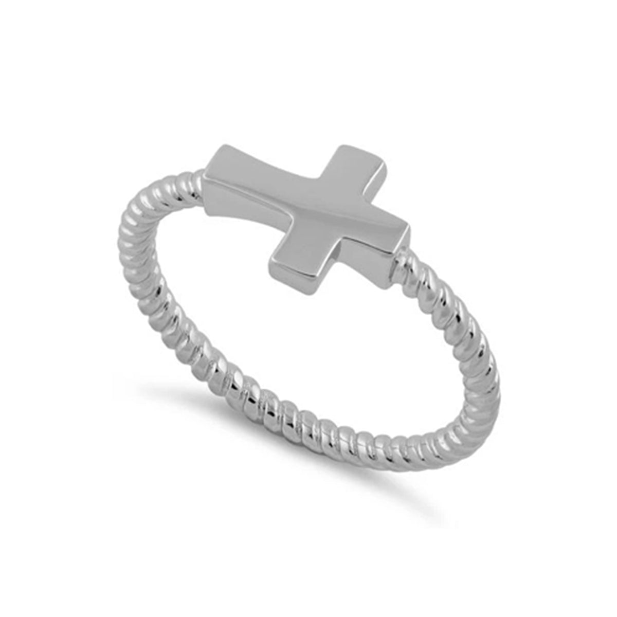 

925 Sterling Silver Twisted Rope Band Cross Women Ring 6 білий