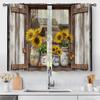 "Bauernhaus-Fenster" Vorhänge – Holzjalousien & Sonnenblumen in Gläsern, Schlaufenaufhängung für Küche oder Badezimmer (28x36 Zoll)