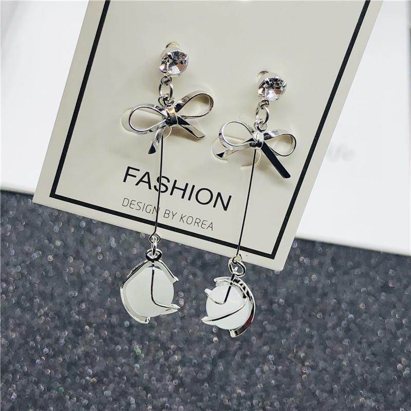 

Серьги-пусеты «Холодный ветер Опаловый бант», Серьги, Корейский новый иностранный стиль, Цепочка для ушей, Длинные жемчужные серьги для женщин серебряный