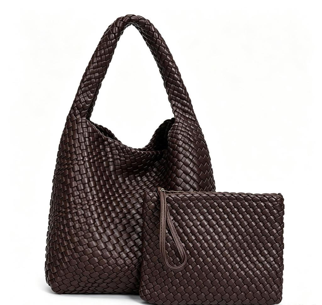 Ručně Tkaná Dámská Taška Přes Rameno z PU Kůže s Velkou Kapacitou