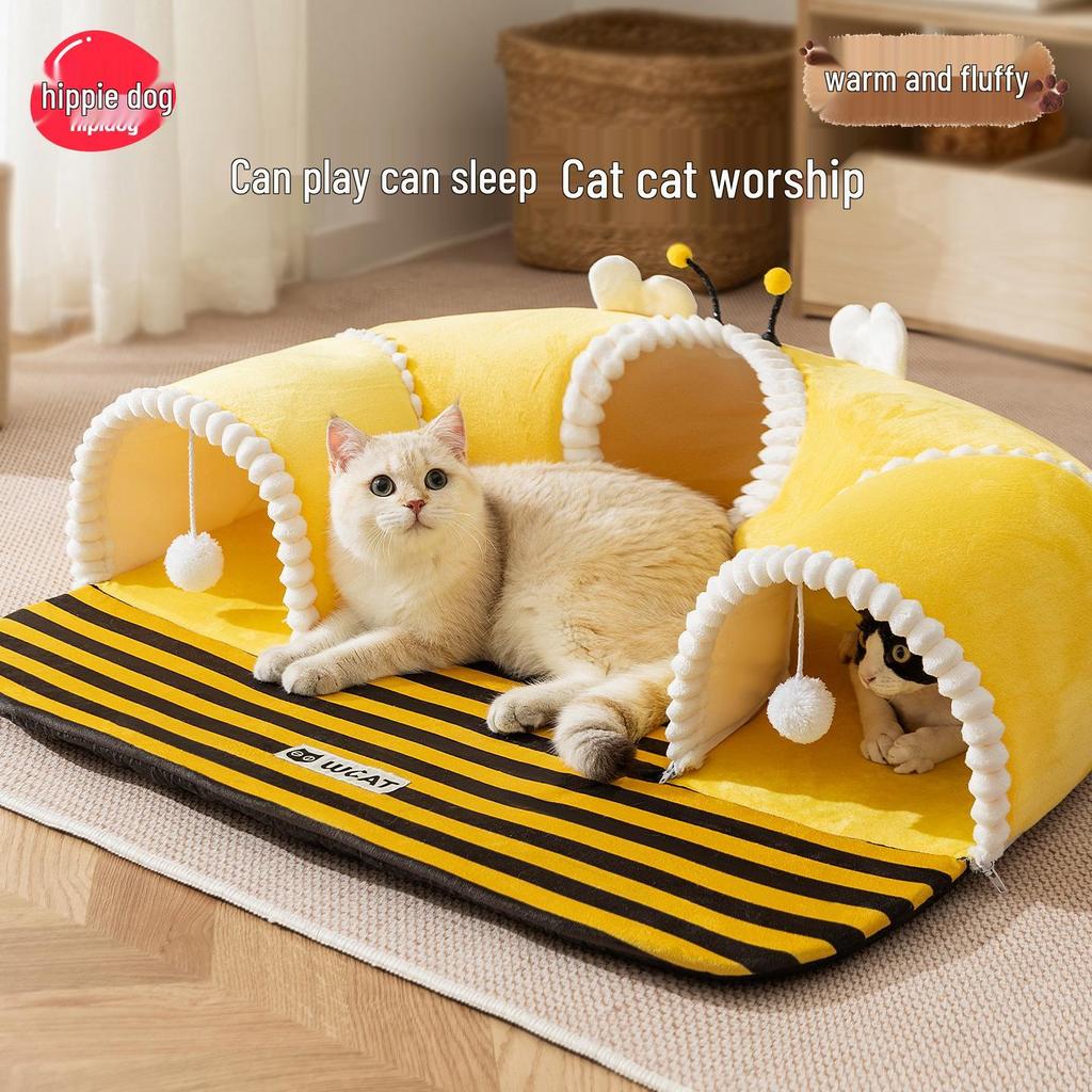 2025 Luxury All-in-One Cat Bed & Tunnel: Warm, Semi-Enclosed Nest for Play & Sleep
