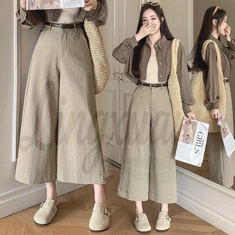 2026 Spring/Summer Women s High-Waisted Tencel Cotton Wide-Leg Cropped Pants Extra Large