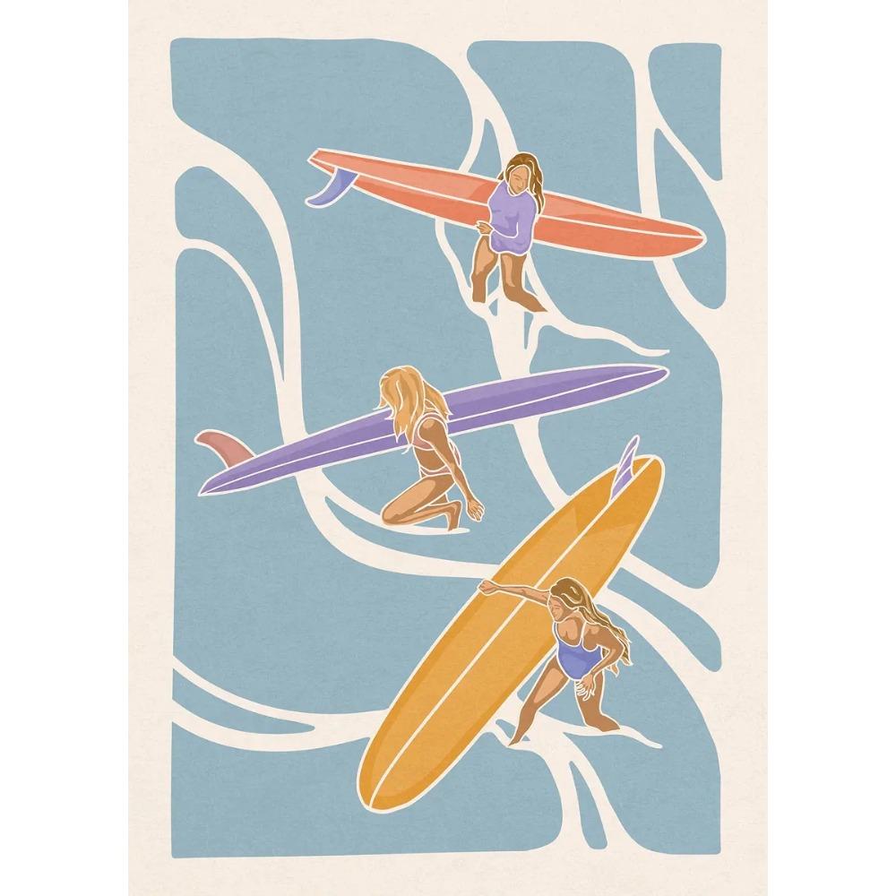 Minimalistische Surf-Mädchen Poster Meeresblick Strandhaus Drucke Leinwandbild Wandkunst Bilder Haus Sportliches Teenie-Mädchenzimmer Dekoration