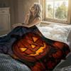 Halloween Pumpkin Stained Glass Flannel Blanket Warm Soft Halloween Christmas Decorative Couch Warm Cozy All-Season Gift