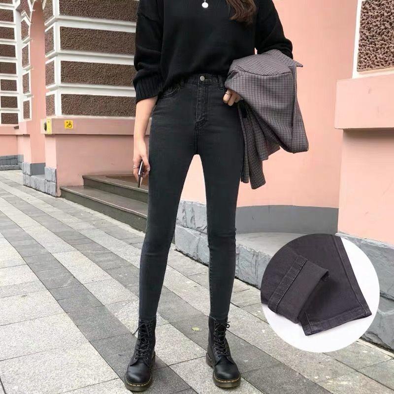 

Jeans Women s Pencil Pants Spring New Korean Style High-waisted Versatile Slimming Taller Pencil Tights S чёрный