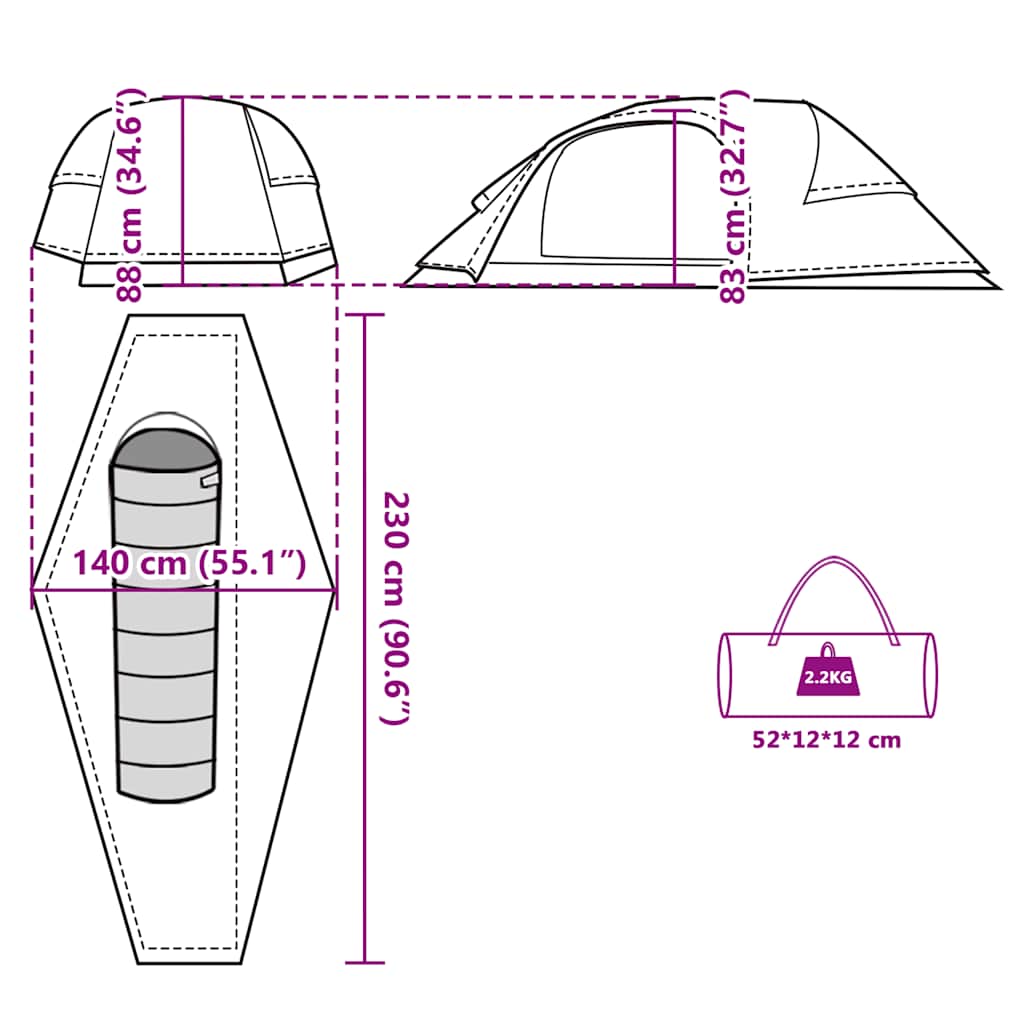Dome Camping Tent for 1 Person White Blackout Waterproof