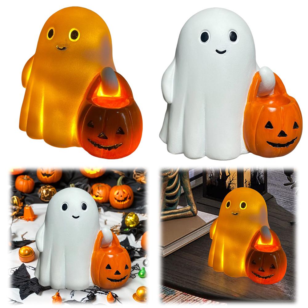 2025 Halloween Ghost Statue Resin Horror Halloween Ornament Ghost Pumpkin StatueHalloween Decorative (with Light/no Light)