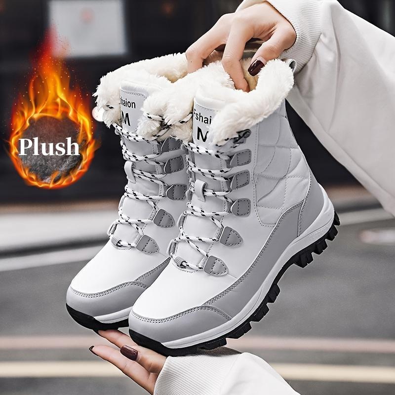 Women's High-Top Snow Boots, Solid Color, Round Toe, Warm Plush Lining, Anti-Slip Rubber Sole, Durable Fabric Insole, Man-Made Upper - Casual Footwear