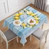 Sommer Zitronenblüte Blaue Holzmaserung Tischdecke für Tischdekoration Waschbar Bauernhaus Küche Esstischdecke Urlaubs Party Dekoration