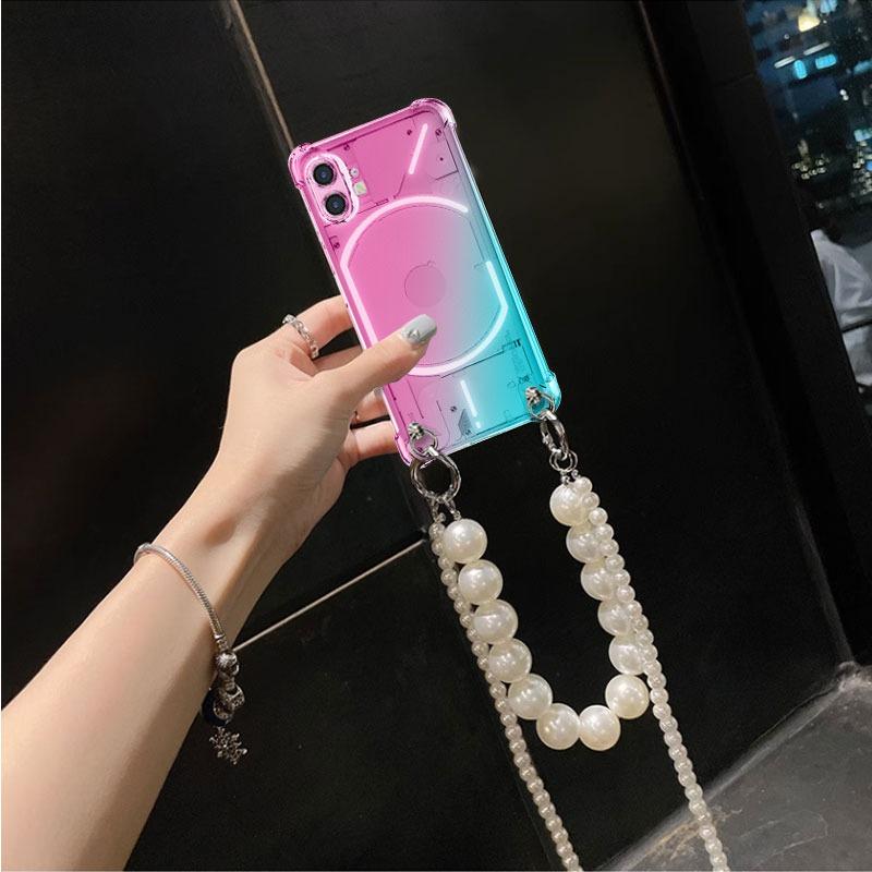 

Чехол For Nothing Phone 2 1 Жемчужный браслет-цепочка Ремешок через плечо Чехол For Nothing Phone 2 Радужный градиент Противоударная мягкая силиконовая задняя крышка для телефона Nothing Phone 1
