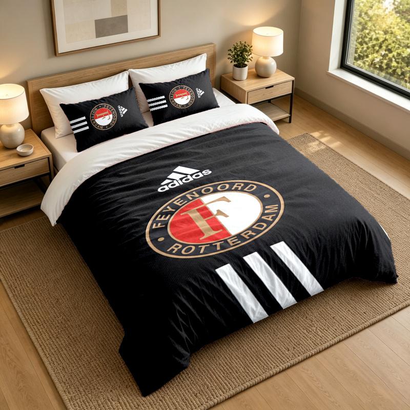 3-Piece Bed Sheet Set with Feyenoord Design, 1 Flat Sheet and 2 Pillowcases for Bedroom