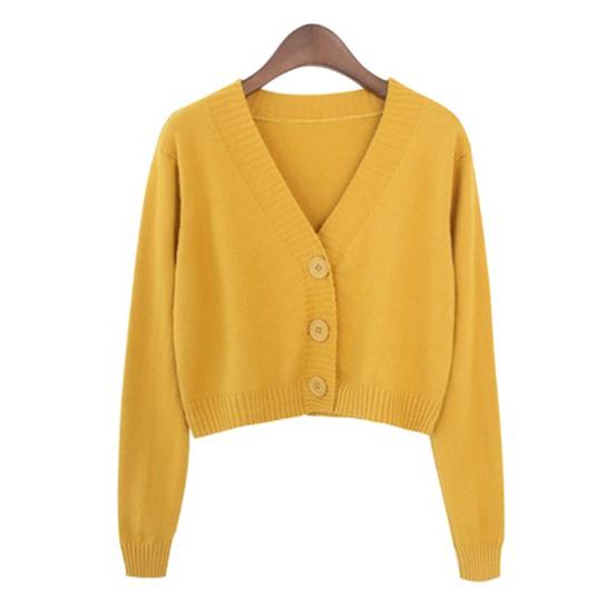 

Женский свитер, пальто с V-образным вырезом и длинными рукавами, однотонный однобортный кардиган, один размер, вязаный укороченный женский весенний свитер, женская одежда жёлтый