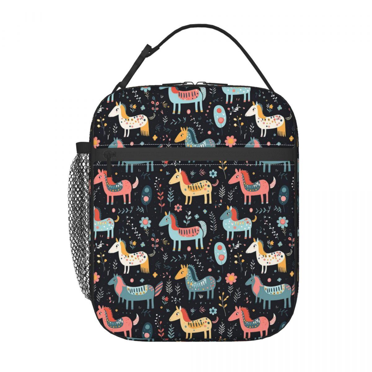 

Fresh Flower Wild Horse Pattern Insulated Lunch Bag for Kids School Cooler Thermal Food Box Tote Leakproof Lunch Boxes Container One Size