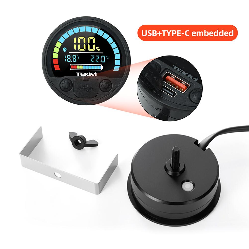 Waterproof level Round Digital Voltage Meter Battery Level Indicator DC 8-11V USB+Type-C Reverse Protection Low Voltage Alarm