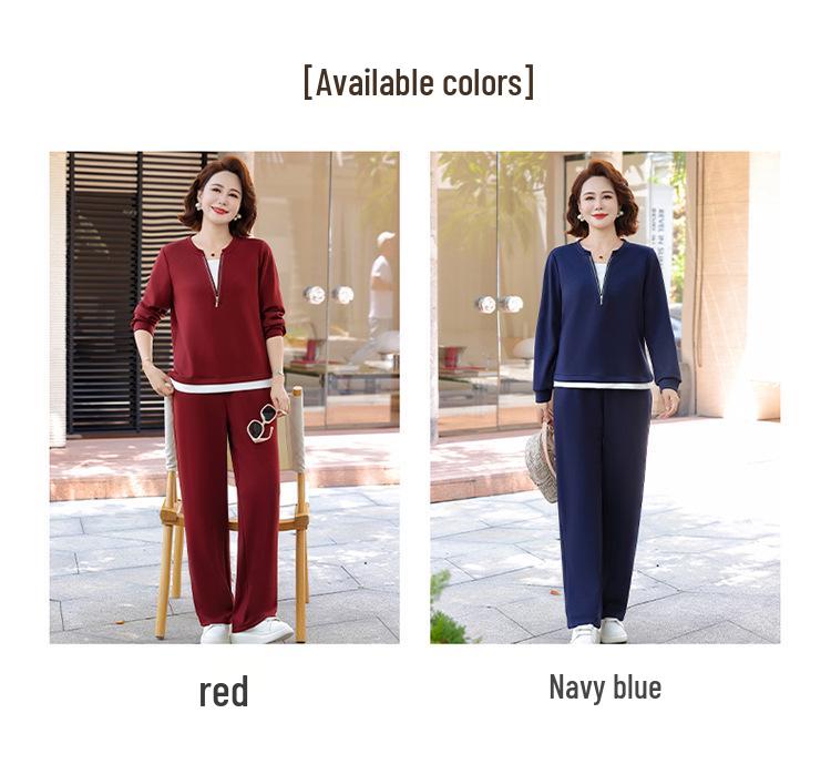 2026 Spring/Autumn Women's Casual Hoodie & Straight-Leg Pants Set for Middle-Aged and Elderly Moms