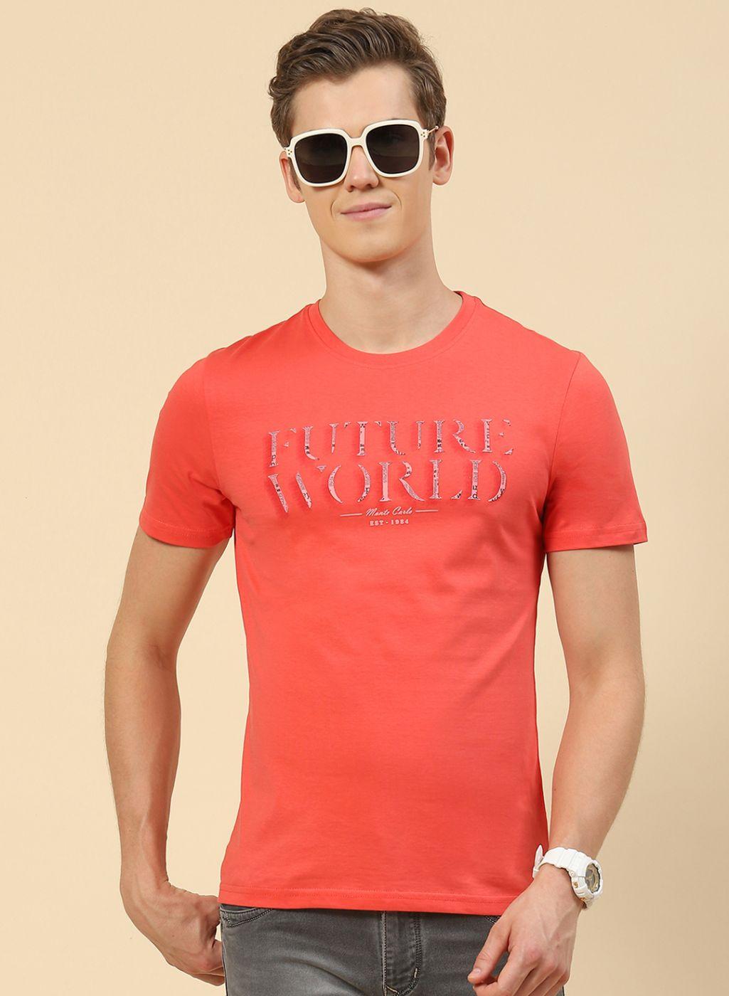 Monte Carlo Men Regular Fit Peach Tshirt XL