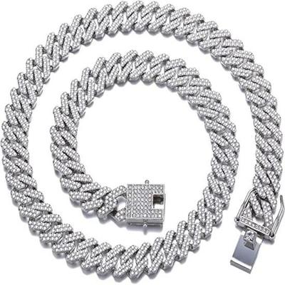 Chain Cuban for Men Women Girls Gents Miami Necklace Iced Cubic Zirconia Diamond Sterling Silver Chains Long Rhinestone Hip Hop Stylish Rapper