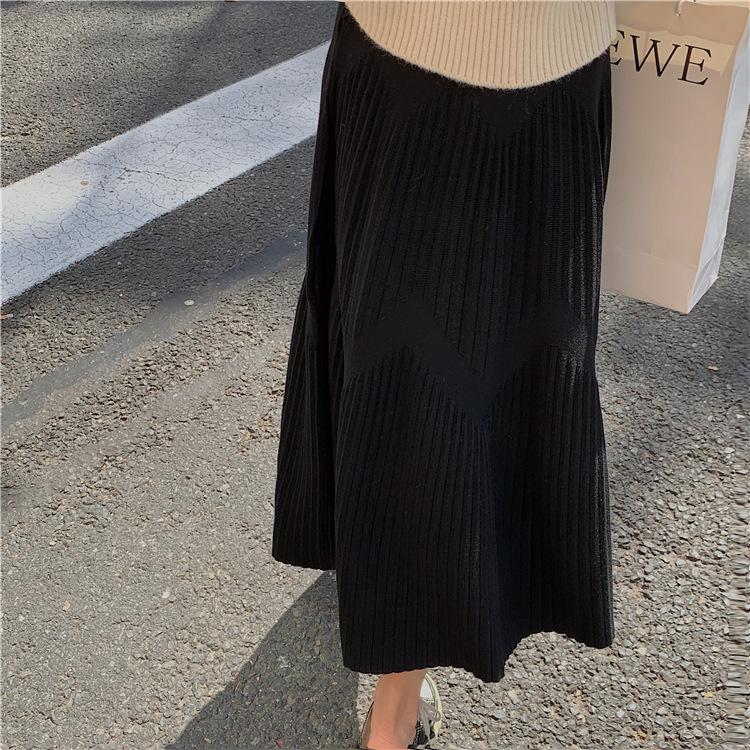 Korean Knitted High Waist Long Skirt for Women Thick Streetwear A-line Skirts Elegant Casual Skirt Autumn Winter