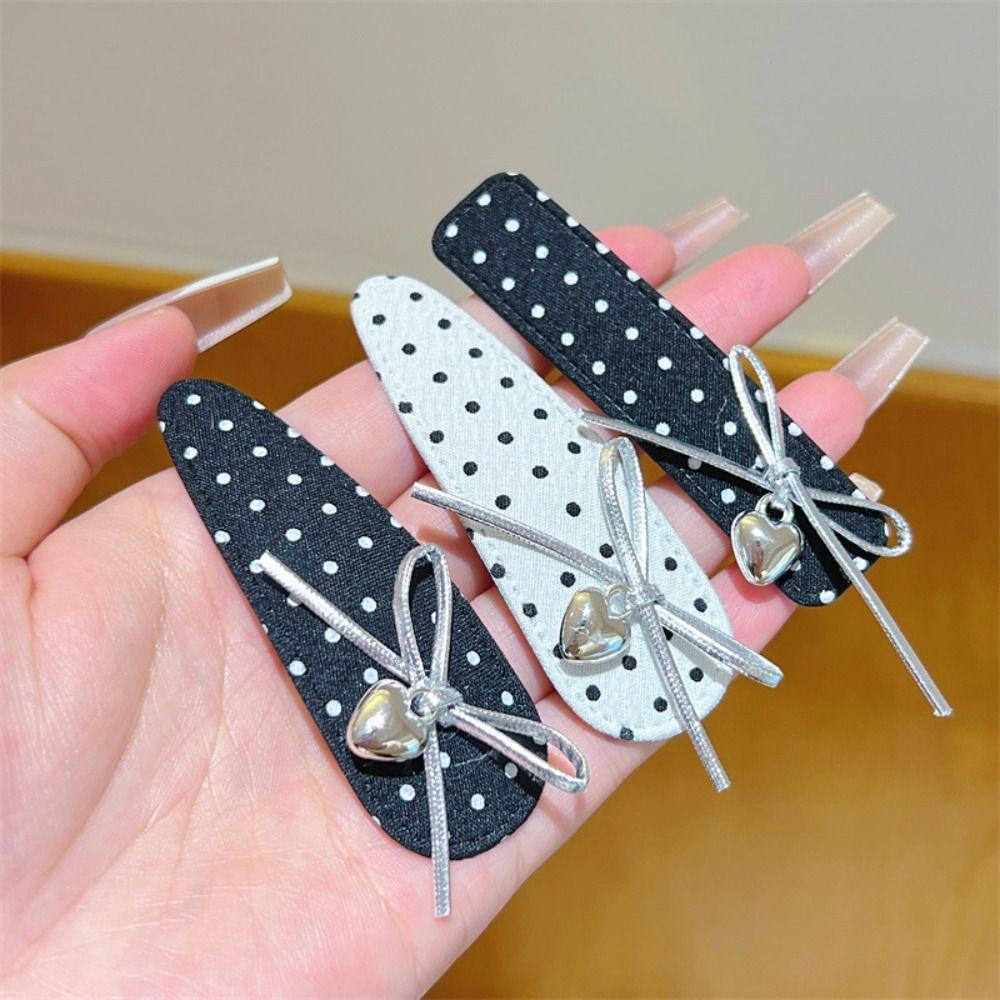 Pince BB Élégante à Nœud Séparation Latérale Pois Pois Pince Design Polyvalent Pince à Cheveux Française Accessoires de Mode